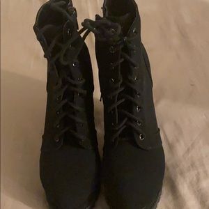 Black combat laced booties heel